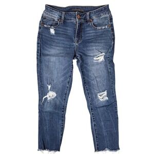 Maurices Distressed Skinny‎ Capri Jeans Raw Hem Mid Rise Size 6